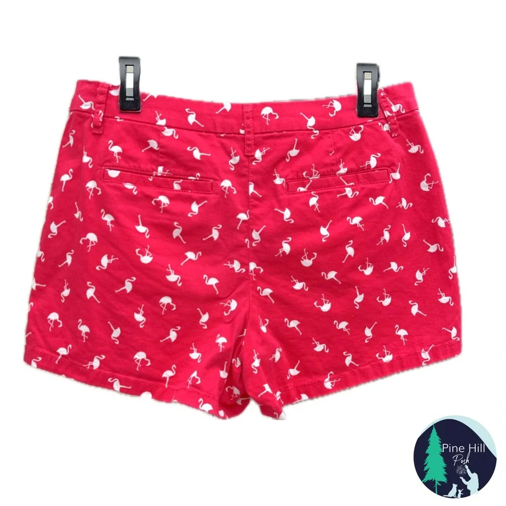 Elle Flamingo Shorts Chinos Womens 6 Pink White Bird Mid-rise - High Rise EUC - Picture 2 of 7